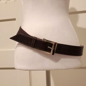 Cameron Nicole Wide Brown Leather Croc Embossed Belt, Silver Buckle, Med. NWT
